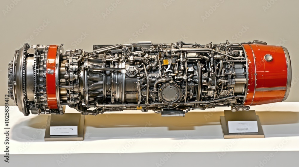 Poster jet engine displayed on a white platform