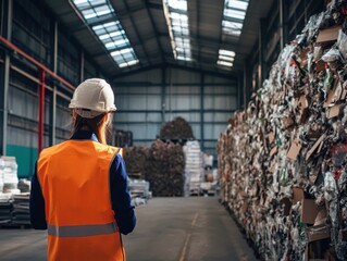 A scene of an industrial engineer in circular economy design, focusing on closed-loop manufacturing, waste reduction, and resource reuse to create sustainable production cycles