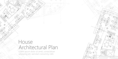 Architectural background. Part of house and apartments architectural project, blueprint. Engineering design of floor plan and apartment layout. Light vector background in technical drawing style.