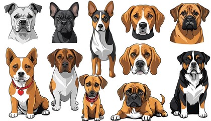 Obraz premium Real dog animal group illustration vector art image, background solid color. ganarated by ai image 