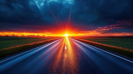 Highway Streaks of Light at Sunset