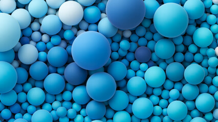 Many ocean blue bright color random soft balls background. Colorful balloons wall decoration of a children's festival. Huge pile of blue smooth gradient balls in various sizes. Vector background