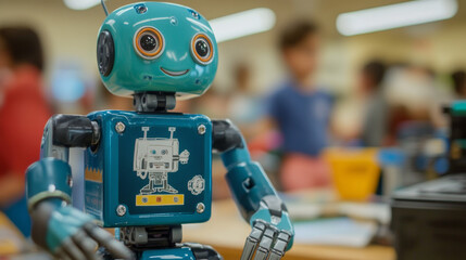 An online school for kids focusing on STEM subjects like robotics, 3D printing, and coding. The school's logo features a friendly robot, representing their focus on technology education.