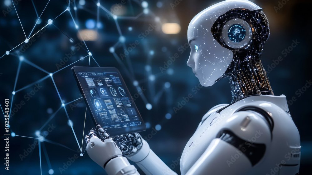 Poster ai-powered robots are controlled by artificial neural networks. these robots have a user interface w