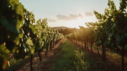 A Sun-Drenched Pathway Through a Vineyard