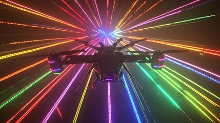 Fototapeta premium Drone Flying Through a Tunnel of Colorful Lights