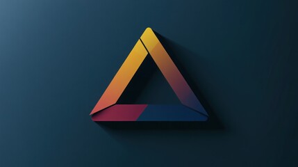 Abstract triangle with a gradient of red, yellow, and blue on a dark blue background.