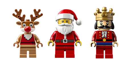 Naklejka premium Set of 3 lego figures. Santa Claus, Nutcracker, Reindeer.
