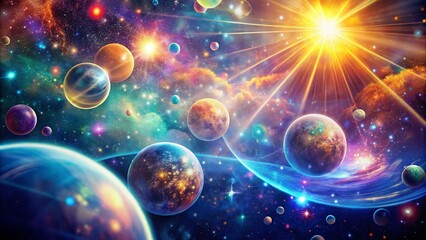 Multidimensional Universe of Translucent Layers and Bokeh Light Streams Representing Existence in Multiple Dimensions