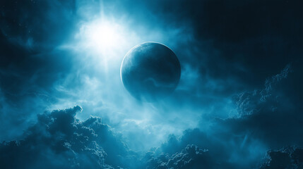 alien worlds in blue tones, another worlds, space, galaxy, planets