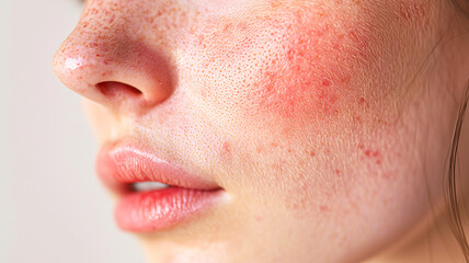 Fototapeta premium Female with Rosacea, Highlighting Redness on Nose and Cheeks.