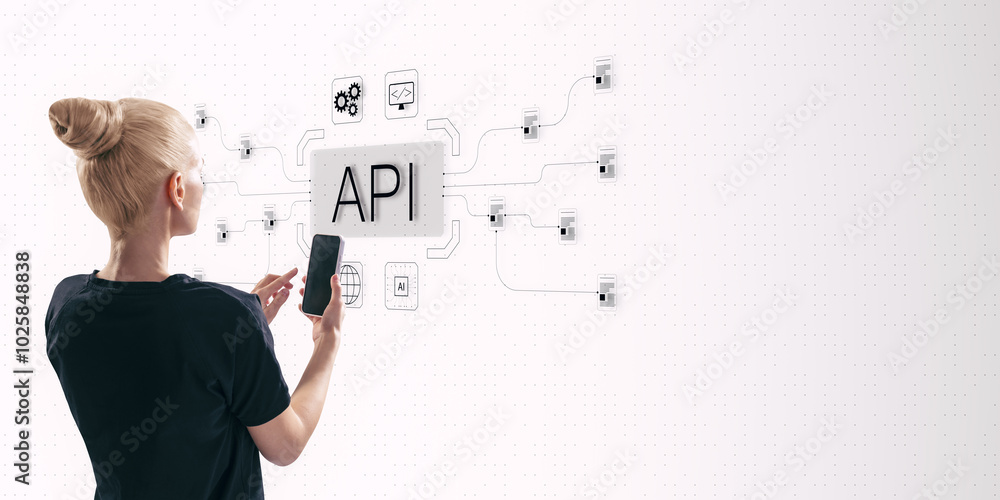 Poster API Concept with Digital Interface and Person Interacting.