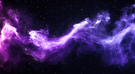 Digital purple particles wave and light abstract wallpaper with shining dots and stars. Universe science astronomy background. 