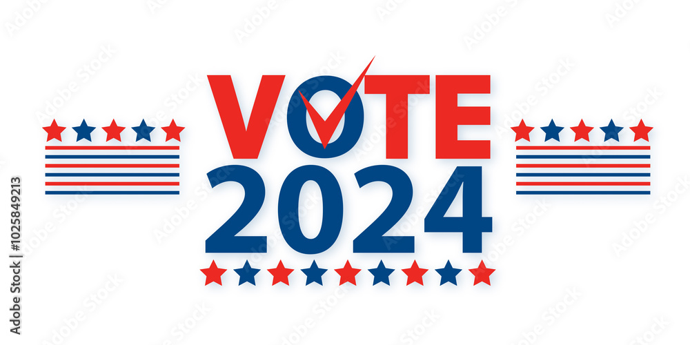 Poster Vote 2024 Concept Design with Stars and Stripes Background for Election Day. 3D Rendering