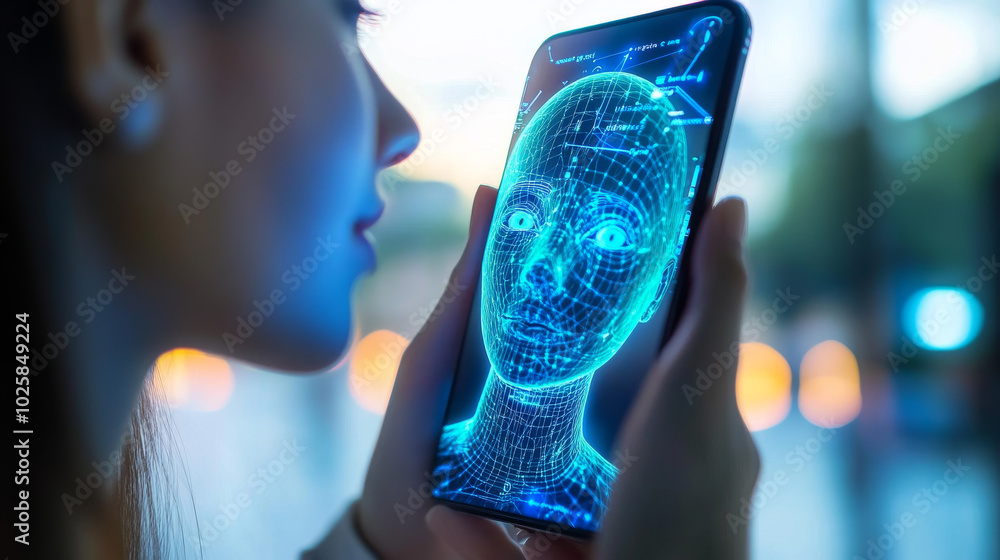 Poster a phone app lets you chat with an ai chatbot. the chatbot appears on your phone screen with a futuri