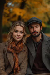 Fototapeta premium portrait of couple in autumn park