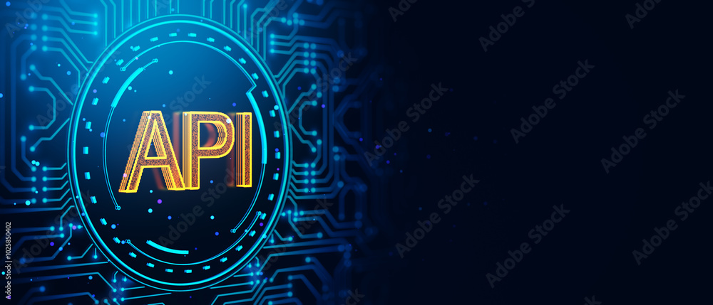 Aufkleber Digital API Concept with Neon Circuitry Background. 3D Rendering