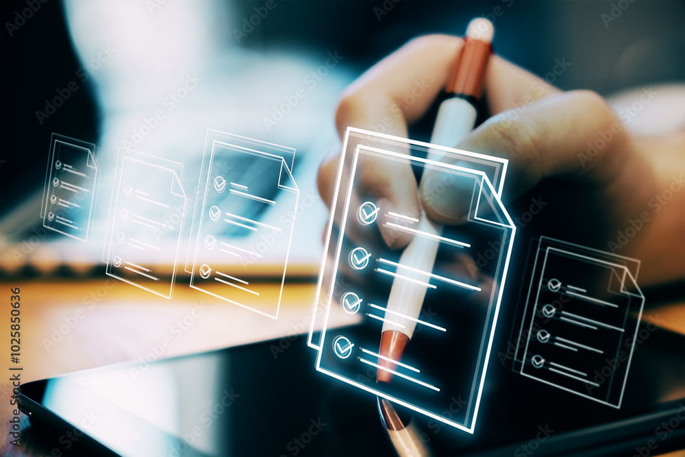 Poster Digital document management system concept with virtual files.