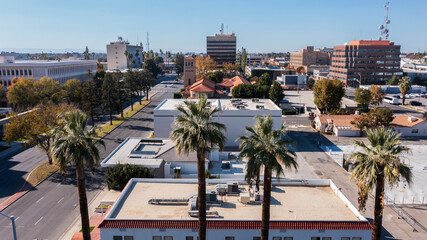 Bakersfield, California, USA - November 24, 2023: Afternoon sun shines on the historic urban core...