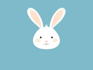 Fototapeta premium White bunny in vector flat style on a blue background.