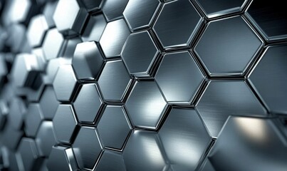 Metallic hexagonal background pattern.
