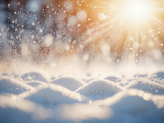 Snow in the rays of the winter sun, bokeh.