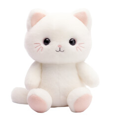 Soft plush white cat toy sitting upright with a friendly expression and rounded features