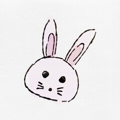  水彩 月見の夜を彩る、うさぎの顔の手描きイラスト