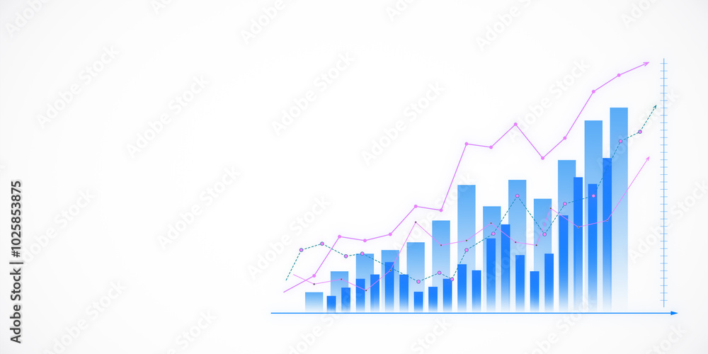 Poster Graphical representation of data trends. 3D Rendering