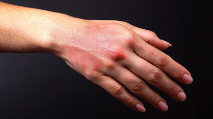Woman's Wrist with Dermatitis, Featuring Red and Irritated Skin.