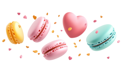 sweet macarons  in heart shape Flying TRANSPARENT PNG 