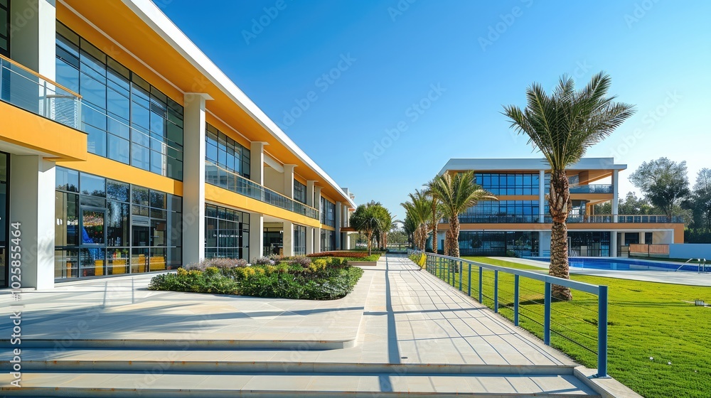 Aufkleber the architectural exterior design features a light yellow and white color scheme, with double-cream 