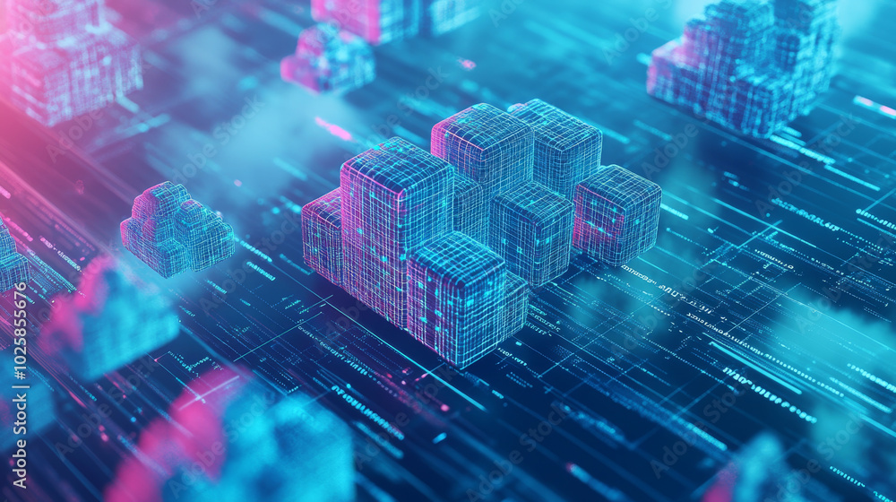 Poster a digital world where information is shared and connected like a chain of blocks. this image represe