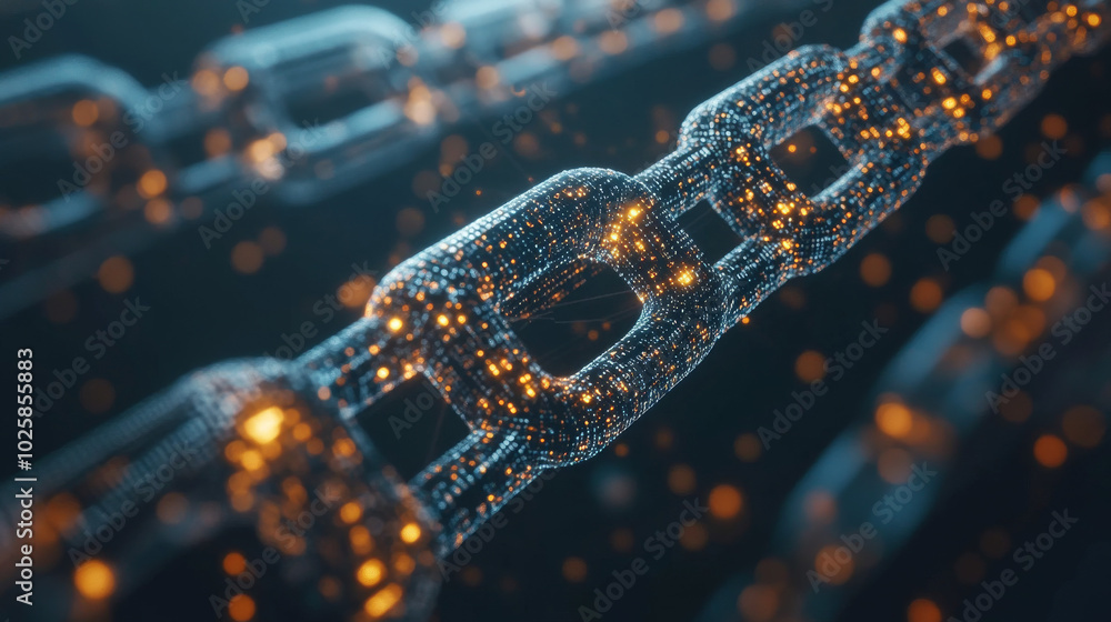 Poster a digital world where information is shared and connected like a chain of blocks. this image represe