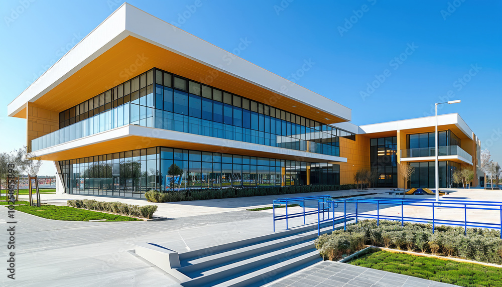 Aufkleber the architectural exterior design features a light yellow and white color scheme, with double-cream 