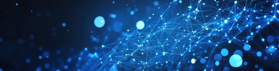 Abstract blue network with bokeh lights, perfect for technology, science, and futuristic themes.