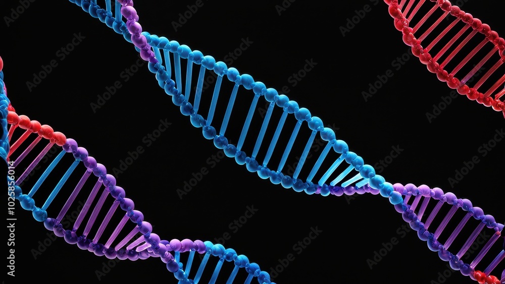 Poster colorful representation of dna strands illustrating genetic structure and complexity.