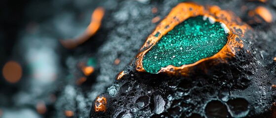  A tight shot of a traffic light, adorned with water droplets atop and pooling at its base