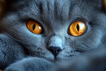 British shorthair fat cat big yellow eye