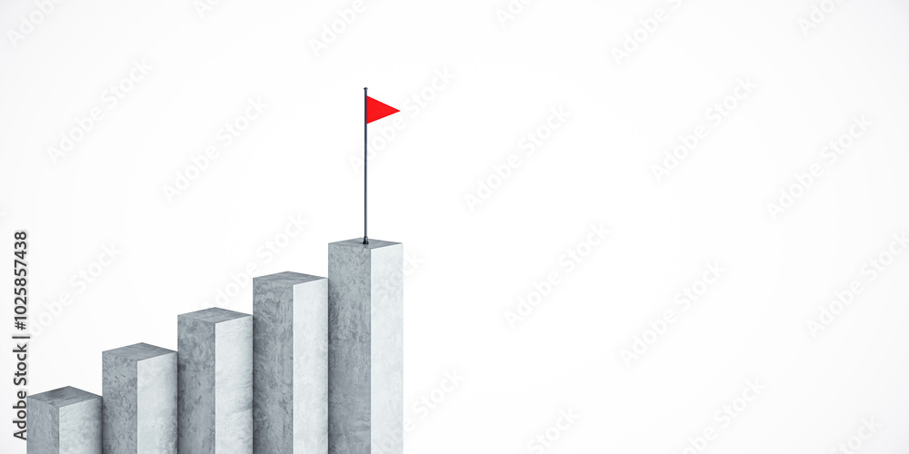 Poster Graph with Red Flag on Top. 3D Rendering