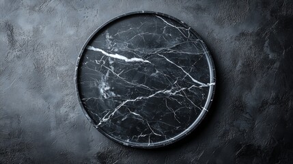 Elegant marble serving tray on a dark surface, circular design, showcasing smooth texture and rich patterns, perfect for upscale dining or decorative displays.