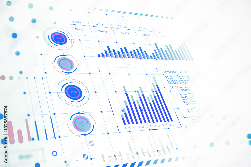 Aufkleber Data visualization with graphs and charts. 3D Rendering
