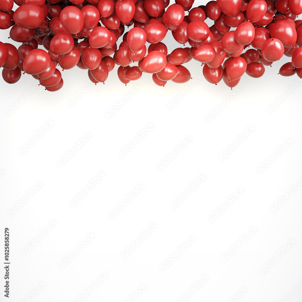 Poster red balloons on white background. 3d rendering