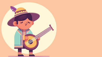 a flat illustration of an Inca man playing the huica silbador musical instrument