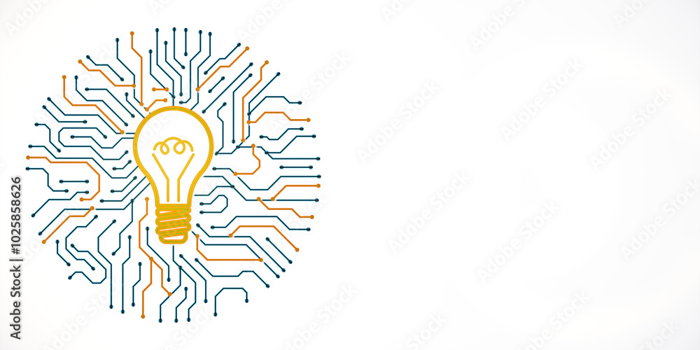 Aufkleber Light bulb with circuit design concept. 3D Rendering