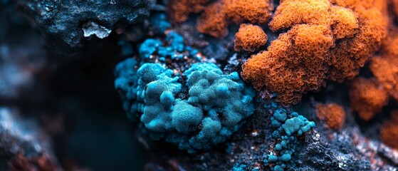 Fototapeta premium A tight shot of an orange-blue anemone on a rock amidst corals in the background