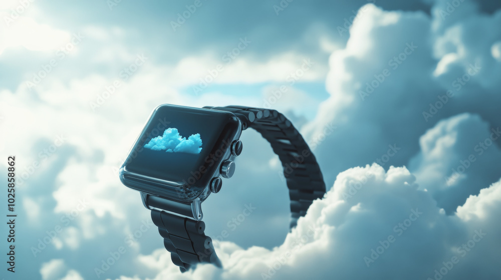Poster the smartwatch connects to the internet wirelessly to store your data in a cloud.