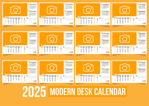 2025 Clean and Modern Desk Calendar Template - Vector Table and Desktop Calendar Design