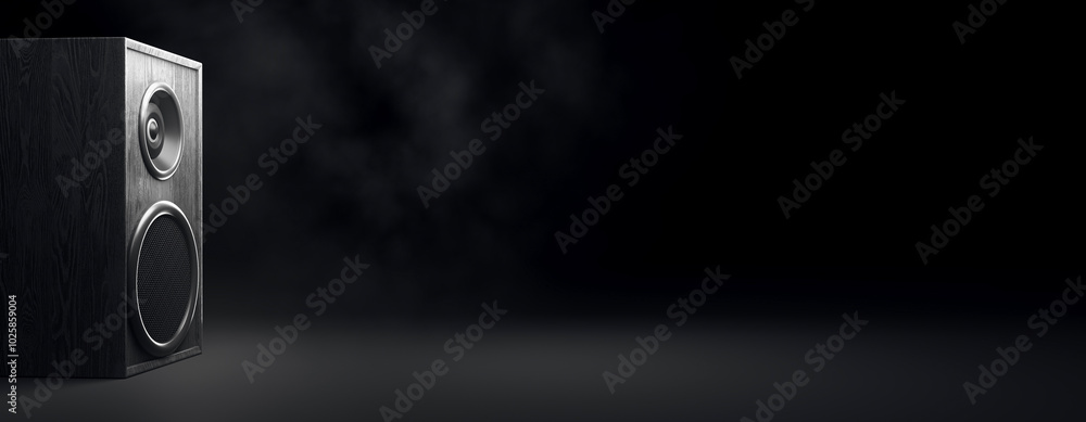 Poster Modern speaker on a dark background. 3D Rendering