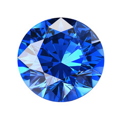Brilliant blue gemstone sparkling under bright light with intricate faceting and superior clarity displayed on a transparent background